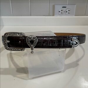 Brighton Dark Brown Leather Belt with Silver Accents